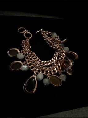 Gold-Tone Chain Charm Bracelet with Mint Green Beads